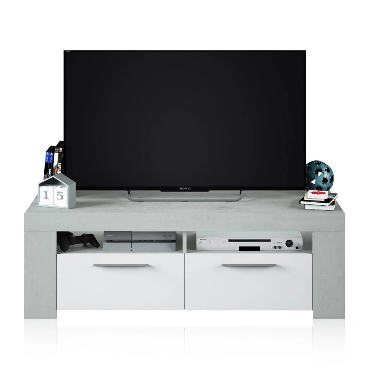 Mueble TV Dara Blanco Artik (Blanco Mate) - Gris Cemento
