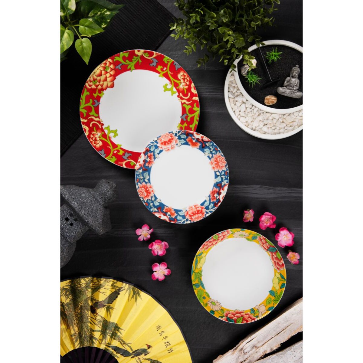 Service assiettes 12 pièces Excelsa – Oriental Spring, Porcelaine Multicolore