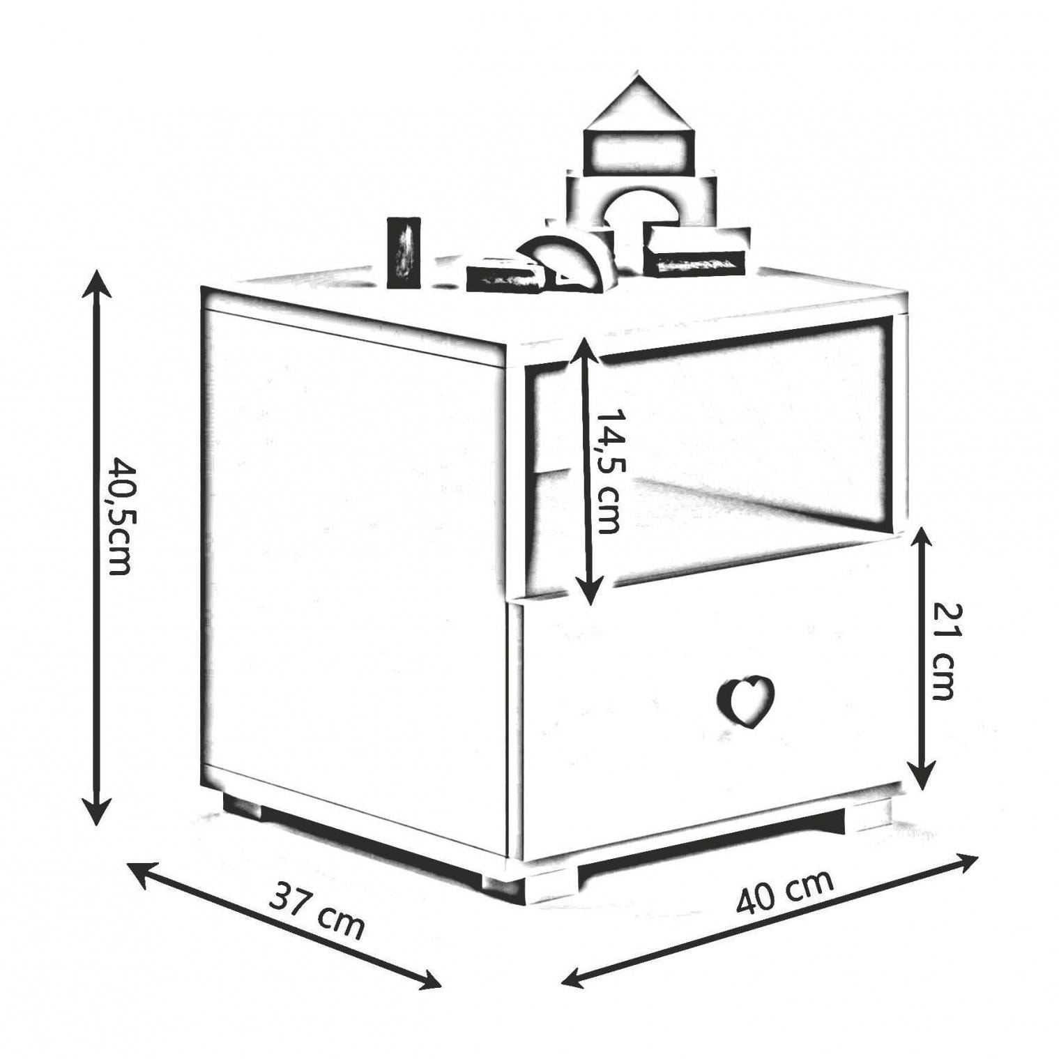 Comodino moderno per camera da letto, Tavolino da notte con 1 cassetto e pomello, cm 40x38h41, colore Bianco e Rosa