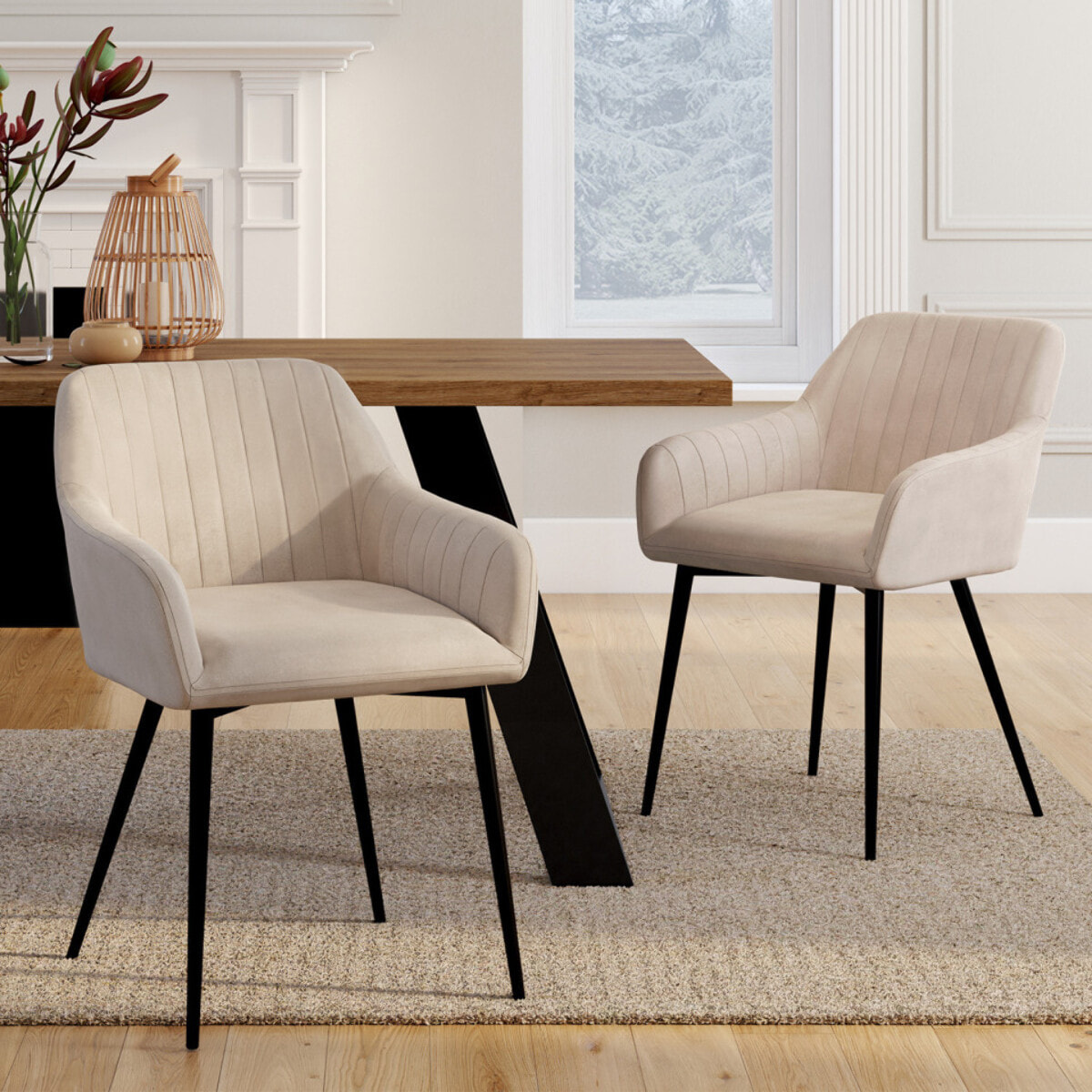 Chaises avec accoudoirs Ariana en velours et pieds métal - lot de 2 - Taupe