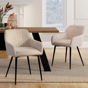 Chaises avec accoudoirs Ariana en velours et pieds métal - lot de 2 - Taupe