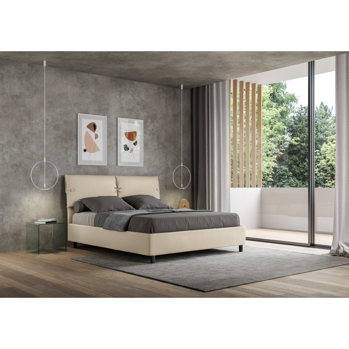 Letto matrimoniale con rete imbottito 160x190 similpelle tortora Sleeper