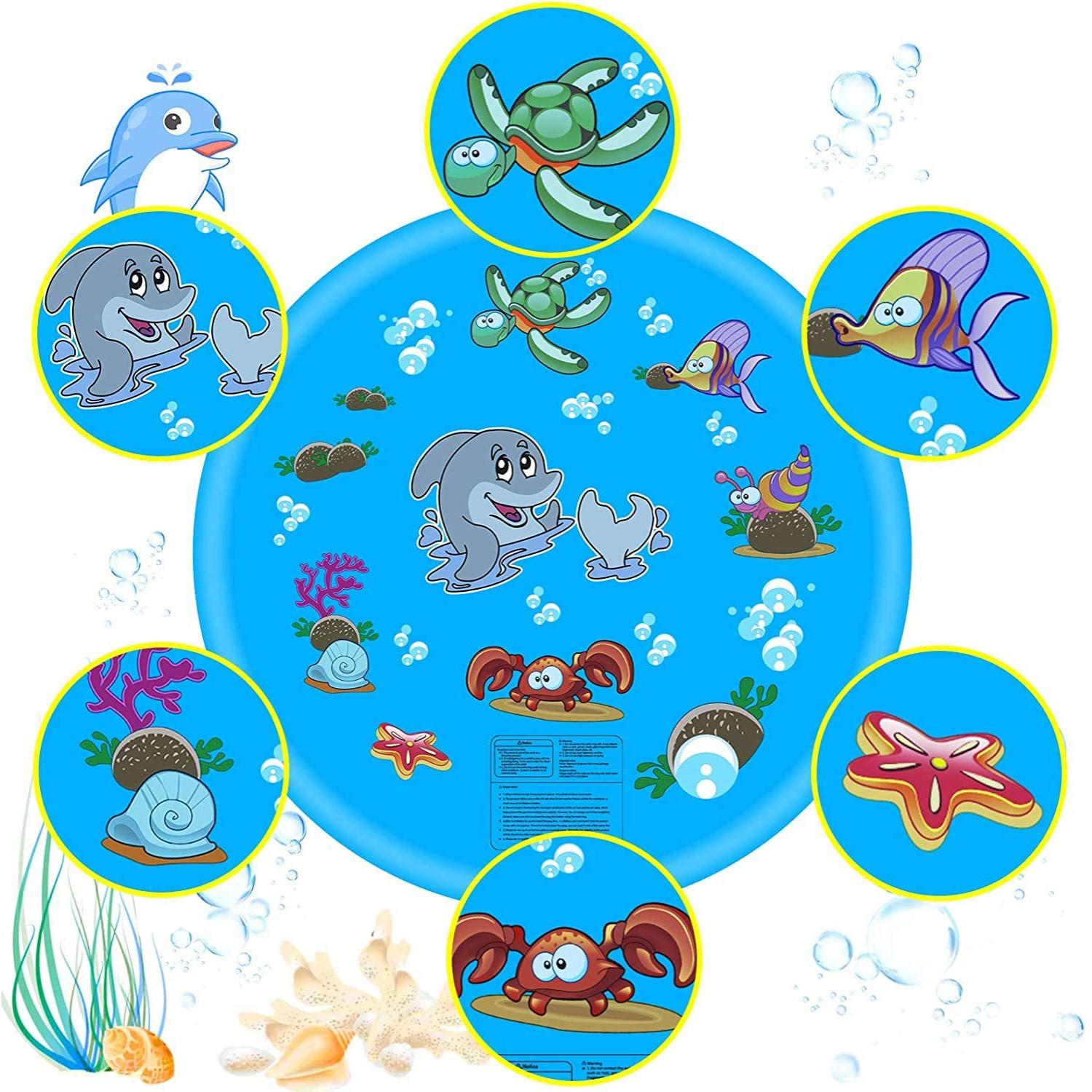 Splash Pad. Juguete inflable con aspersor de agua para jugar. 150cm de diámetro. Diseño animales acuáticos.