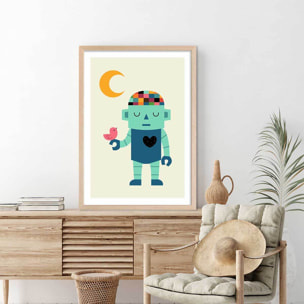 Affiche  coeur de robot Affiche + cadre en bois - Chêne