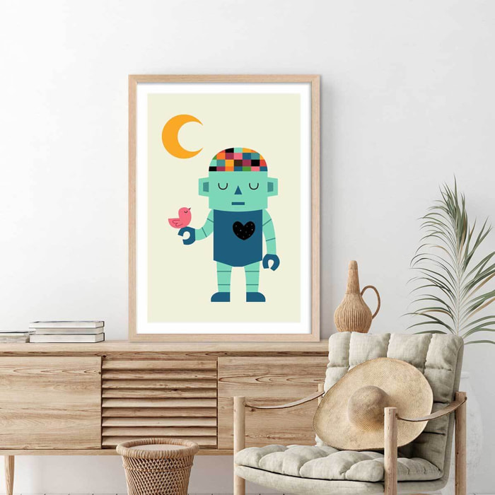 Affiche  coeur de robot Affiche + cadre en bois - Chêne