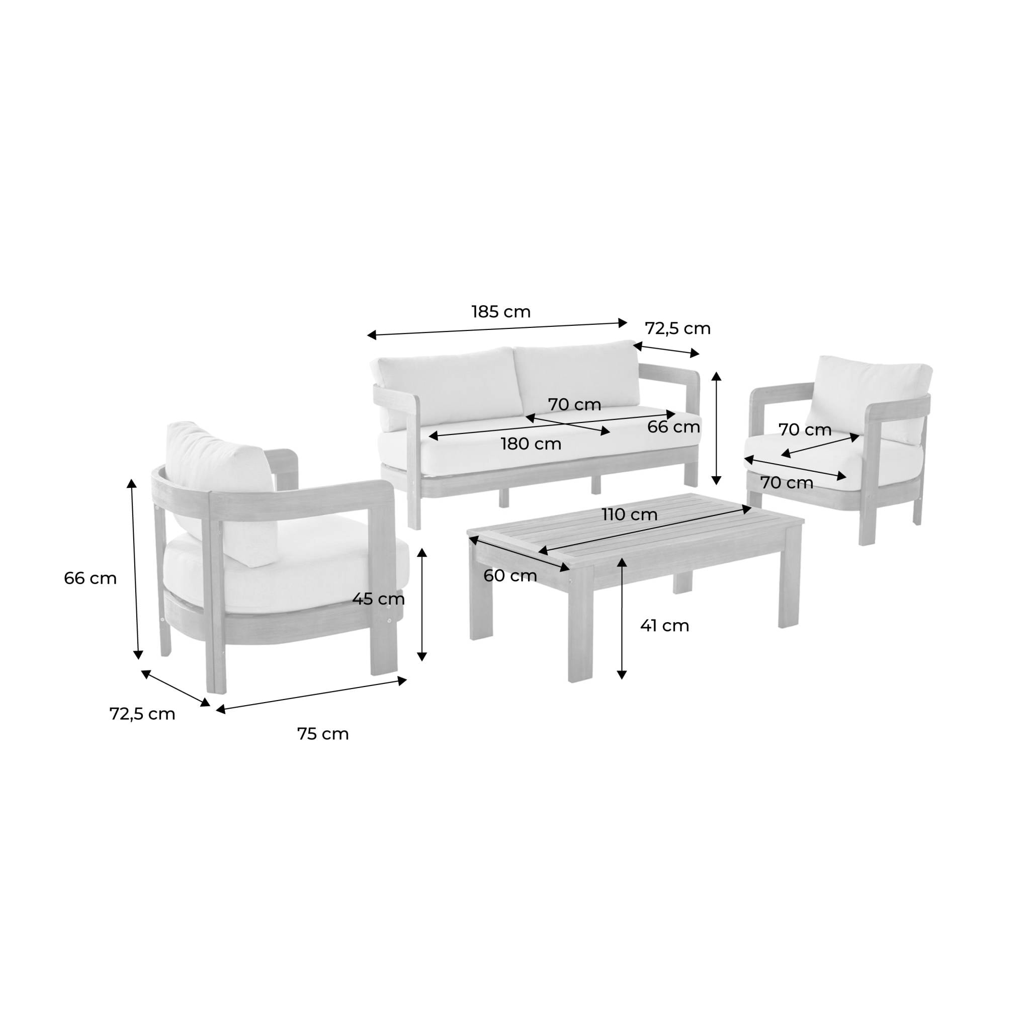Salon de jardin bois d'acacia 4 places MIYANA