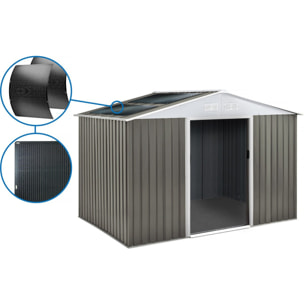 Abri jardin métal "Dallas" -8.84m² avec panneaux solaires - Taupe