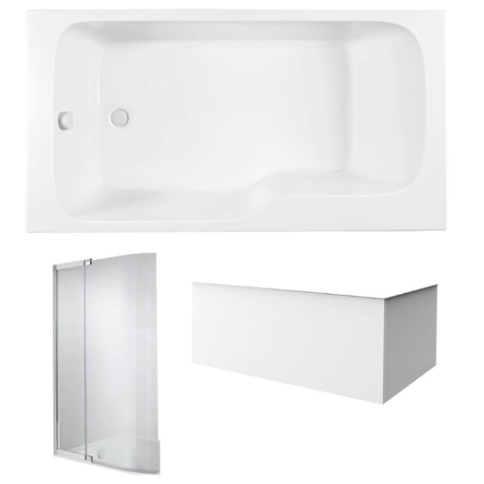 Pack baignoire bain douche 170 x 90 Malice version gauche + tablier en angle + pare bain