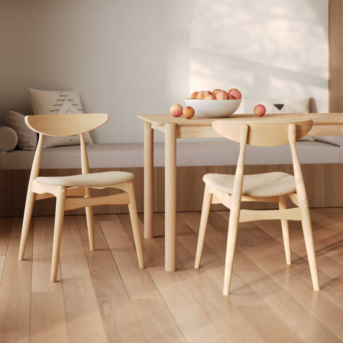 Lot de 2 chaises en tissu beige et bois d'hévéa - Josette