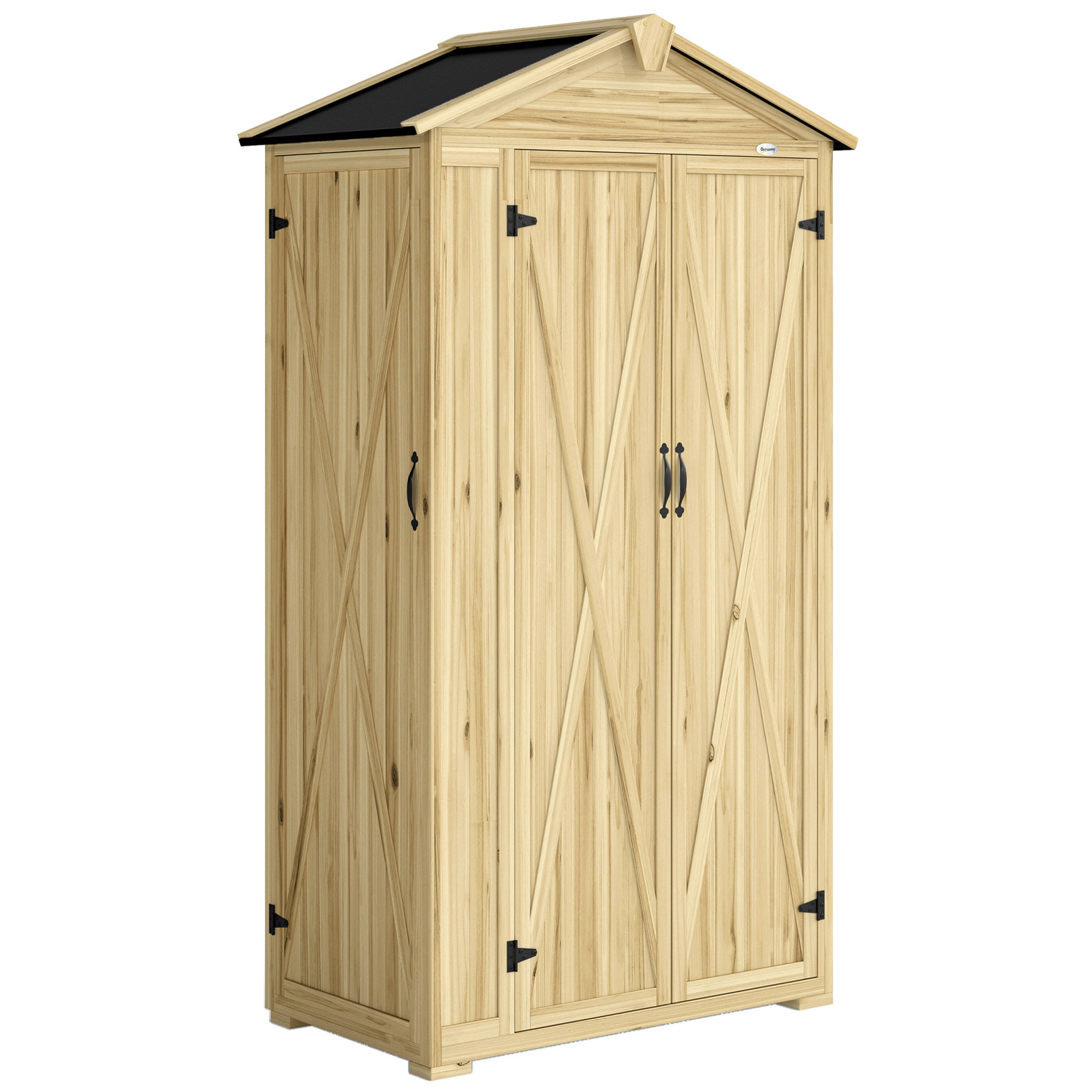 Armoire de jardin 3 portes 4 étagères compartiment et crochets bois