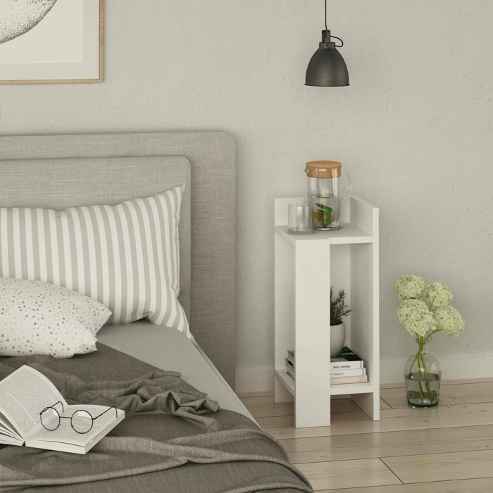 Comodino Germana, Comò basso, Tavolino da notte, Mensola da letto, 25x27h60 cm, Bianco
