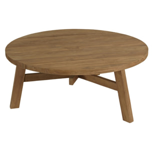 KALLY - Table basse de jardin ronde en bois de teck recyclé naturel D95cm