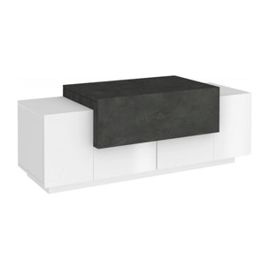 Mobile da ingresso a 3 ante, Made in Italy, Credenza da soggiorno, Porta TV, cm 120x45h46, colore Bianco lucido e Grigio Cenere