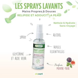 OLIOSEPTIL - Spray Lavant aux Huiles Essentielles - Mains propres et douces - 98% d'ingrédients d'origine naturelle - Nettoie, hydrate & protège - Sans rinçage - Parfum Menthe-Figue - Spray 50ml - Lot de 3
