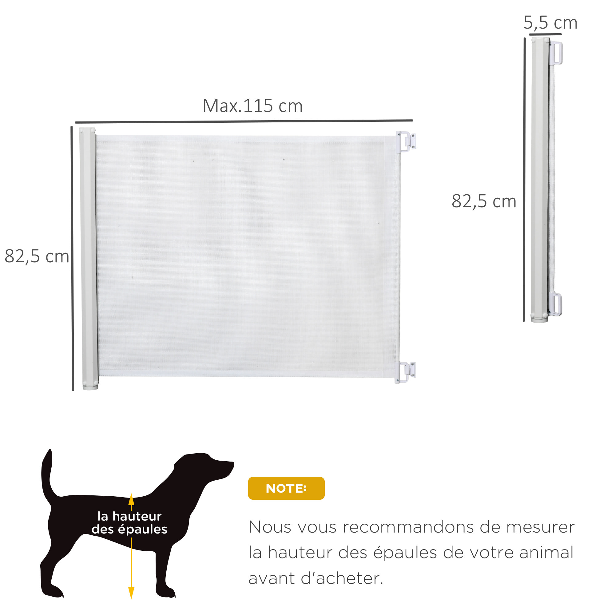 Barrière de sécurité barrière animaux rétractable automatique 1,15L x 0,83H m teslin métal blanc