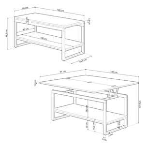 Mesa de centro elevable extensible Rens Blanco - Roble