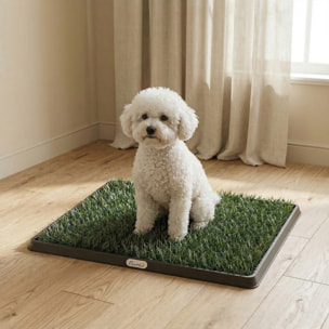 Inodoro para Perros con Césped Artificial, 63x50,5 cm, Bandeja Sanitaria para Perros para Entrenamiento, con Rejilla de Drenaje, Diseño de 3 Capas y Fácil de Limpiar, Interior y Exterior, Verde