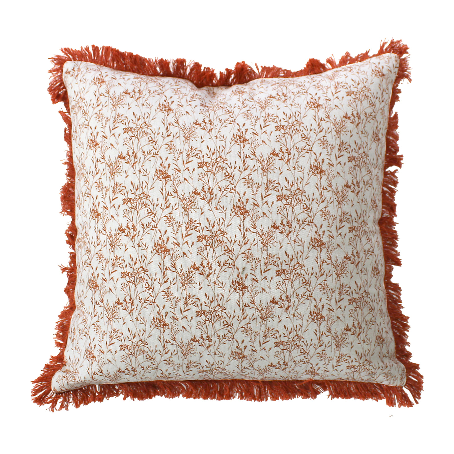 Coussin fleuri à franges - Terracotta