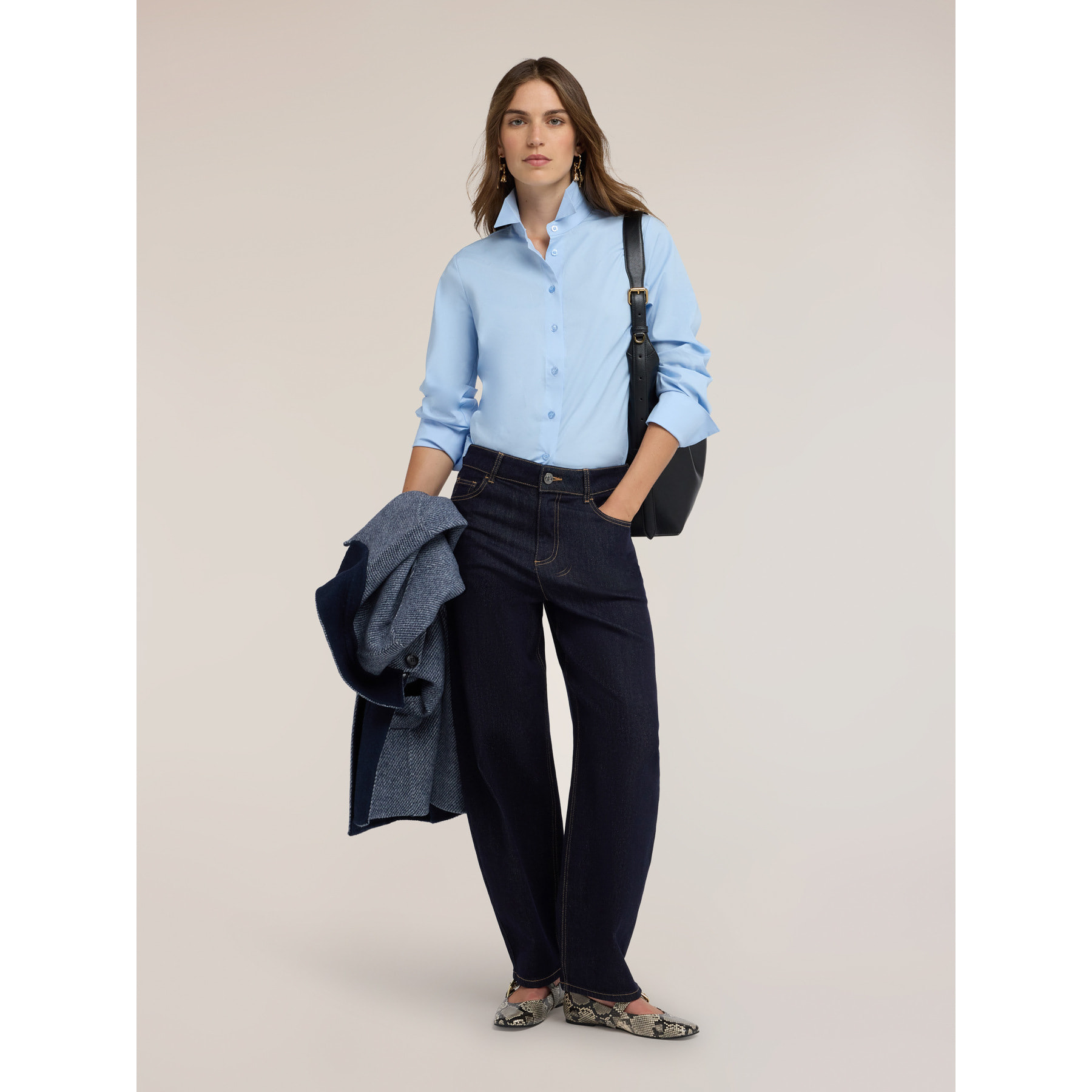 Motivi - Camicia in popeline con colletto a punta - Azzurro