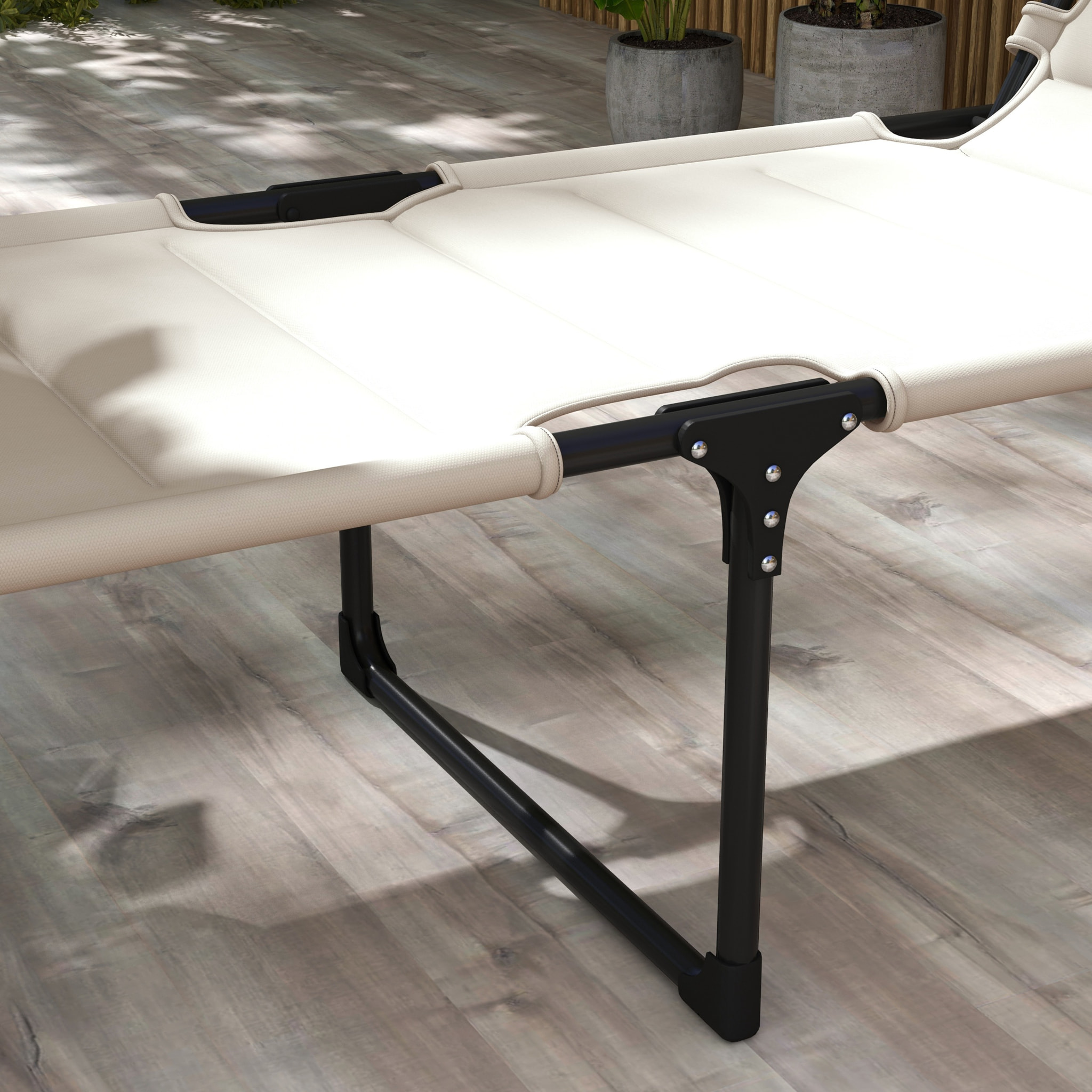 Tumbona Plegable Tumbona de Jardín con Toldo Ajustable Respaldo Regulable en 4 Niveles y Reposacabezas para Terraza Piscina 70x200x45 cm Crema