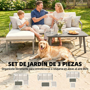 Conjunto de Muebles Jardín Exterior de 3 Piezas Sofá Exterior Seccional Forma de L con Sofá de 3 Plazas Reposapiés Mesa Centro de Listones y Cojines de 10 cm para Terraza Patio Marrón y Beige