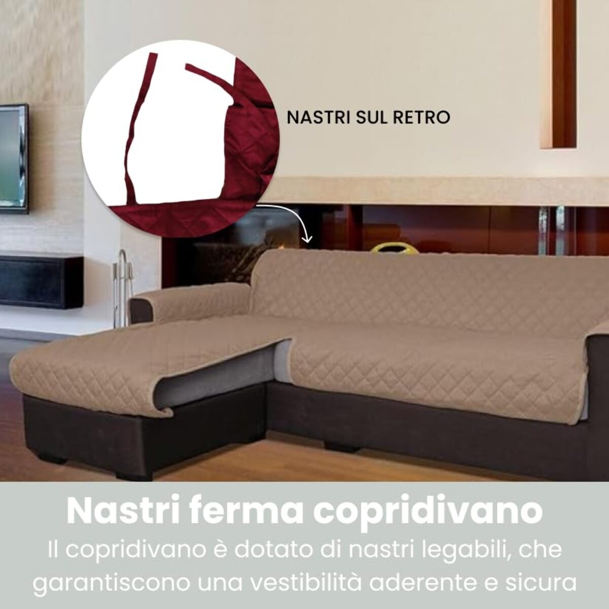 INTRECCI Copridivano 3 Posti con Penisola, Copridivano con Braccioli, Penisola Destra e Sinistra, Telo Copridivano Angolare, Impermeabile, Protegge da Macchie, Facile da Lavare. Colore: Tortora