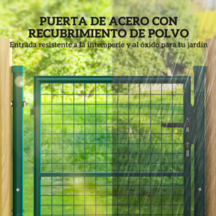 Puerta de Jardín 100x79 cm Puerta para Valla de Barra de Acero con Asa Cerradura y 3 Llaves para Exterior Patio Verde