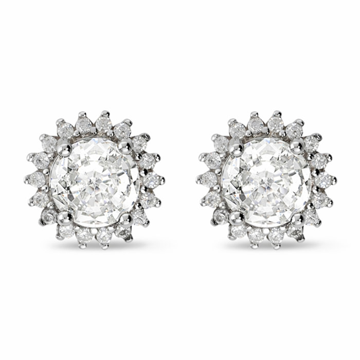 Orecchini Bottone Fiore con Cubic Zirconia Bianche