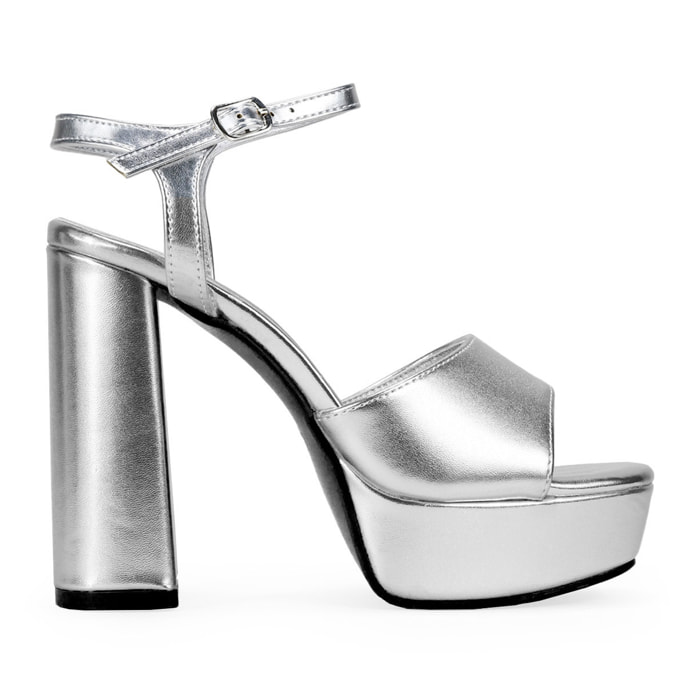 Sandalias de fiesta plateadas con tacón y plataforma