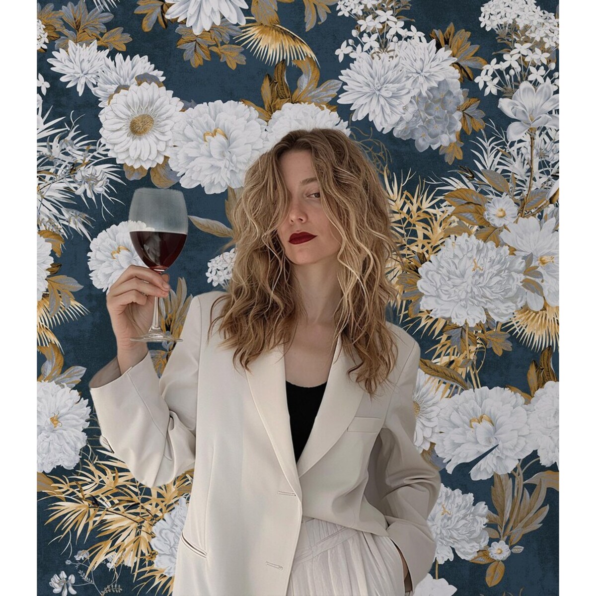 Carta da Parati Floreale Blu e Oro