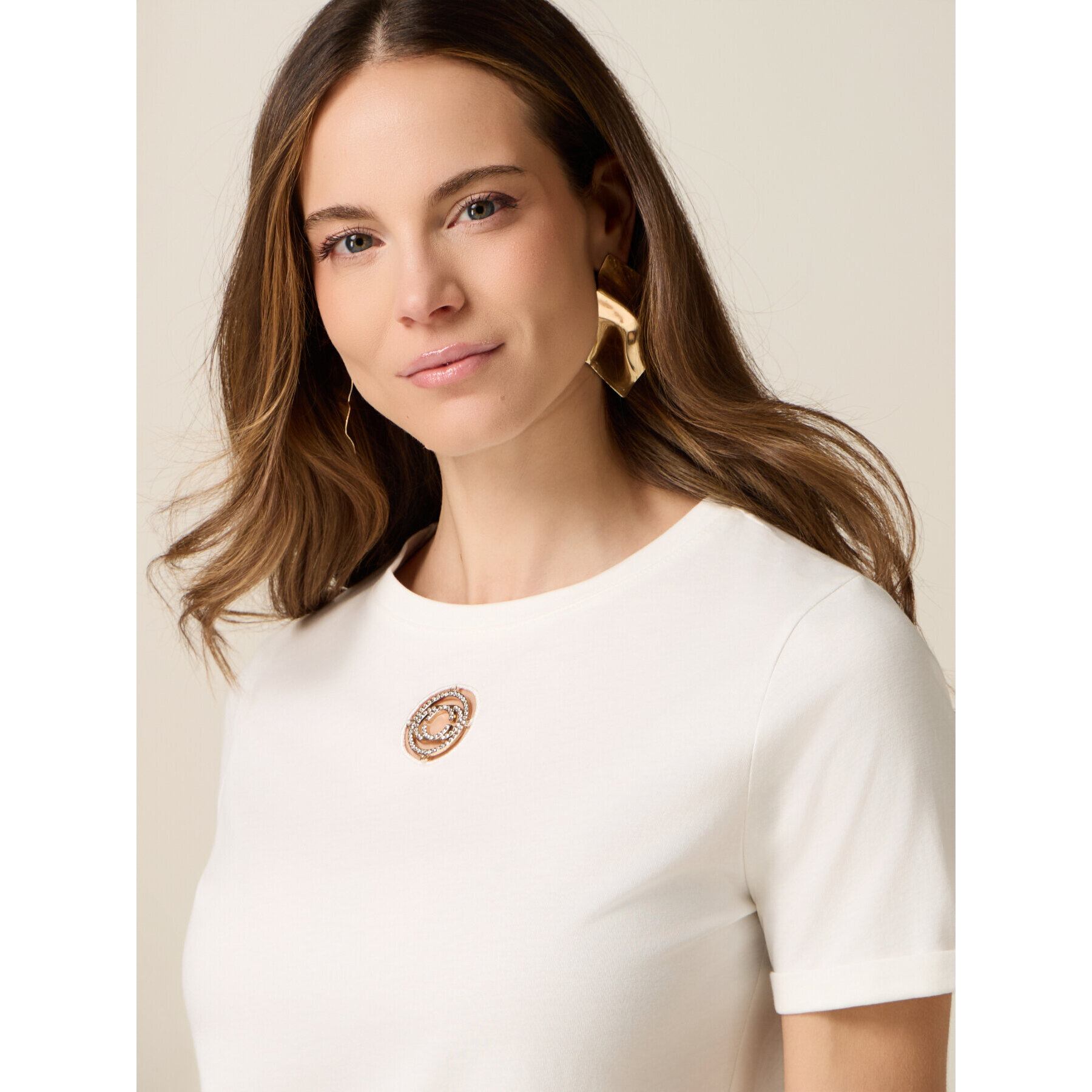 Oltre - T-shirt con intarsio e cristalli - Bianco