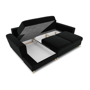 Canapé d'angle gauche convertible avec coffre de rangement "Kyoto" 4 places en velours noir