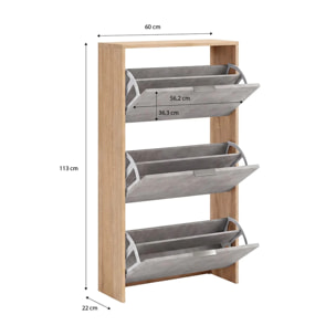 Zapatero de 3 puertas abatibles en roble canadian y gris cemento 60x113 cm Remi Roble Canadian - Gris Cemento