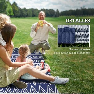 Alfombra de Exterior 182x274 cm Alfombra Reversible con Patrón de Geométrico Impermeable Bolsa de Transporte para Terraza Balcón Patio Camping Playa Azul