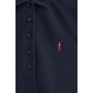 Vestito corto blu marino smanicato, colletto a polo e logo Rigby Go