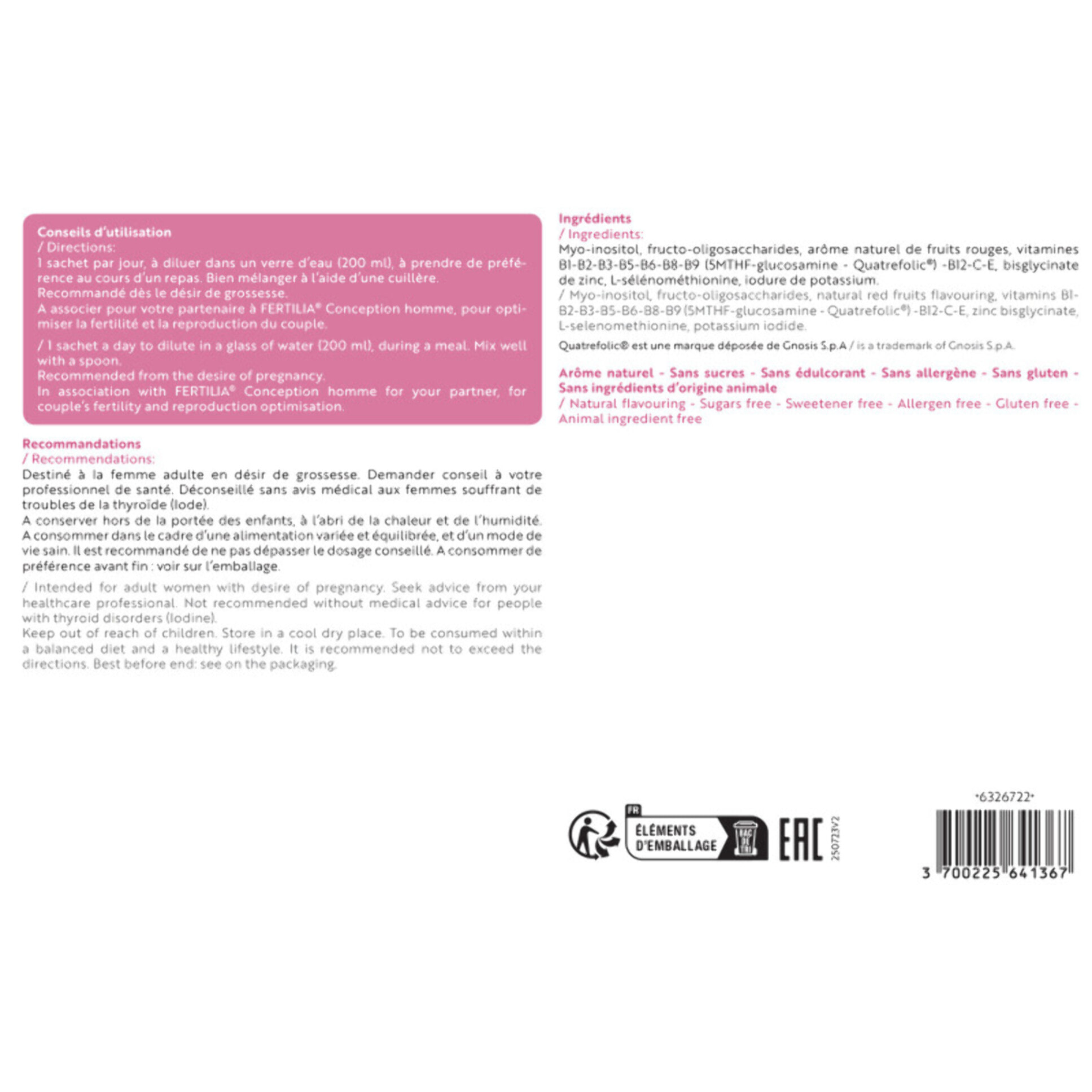 ISN - Fertilia® Conception Femme - Complément alimentaire à base de Myo-inositol, Acide Folique, Iode et antioxydants - Favorise une fertilité normale chez la femme - Cure 30 jours