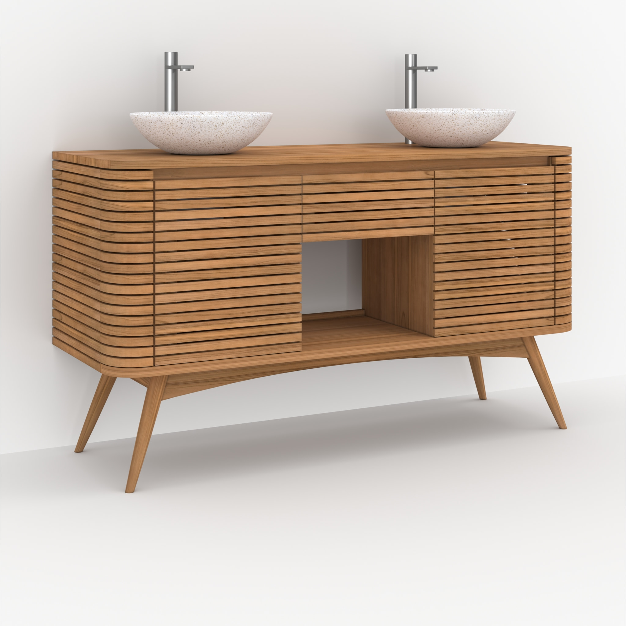 Meuble de salle de bain en bois de teck 140 cm avec une niche - Auguste