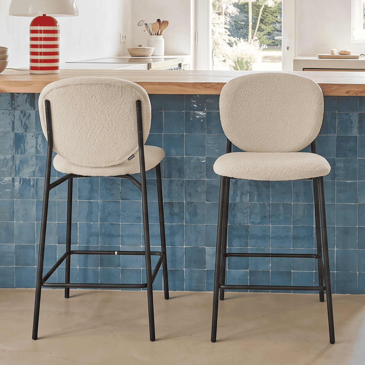 Lot de 2 tabourets de bar en tissu bouclette - BETTY