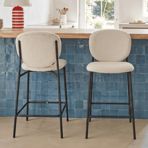 Lot de 2 tabourets de bar en tissu bouclette - BETTY