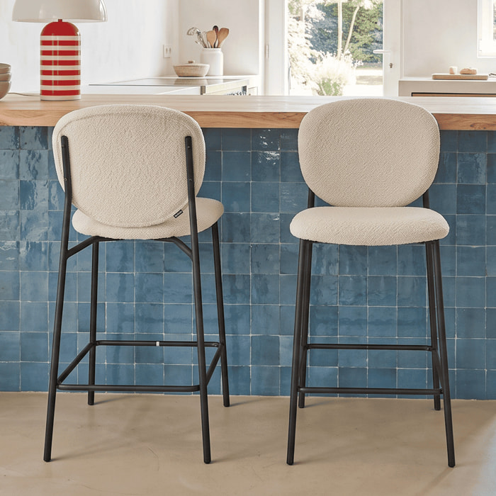 Lot de 2 tabourets de bar en tissu bouclette - BETTY