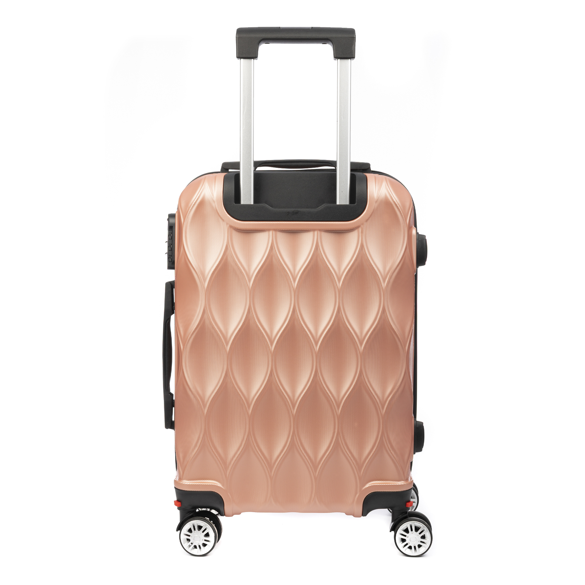 DAM Valigia da cabina Trolley in materiale leggero in ABS ad alta resistenza. Chiusura numerica e 4 ruote doppie estraibili e girevoli a 360°. 37x24x56 Cm. Colore: Oro Rosa