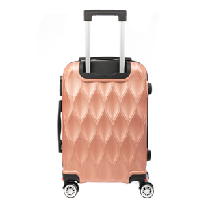 DAM Valigia da cabina Trolley in materiale leggero in ABS ad alta resistenza. Chiusura numerica e 4 ruote doppie estraibili e girevoli a 360°. 37x24x56 Cm. Colore: Oro Rosa