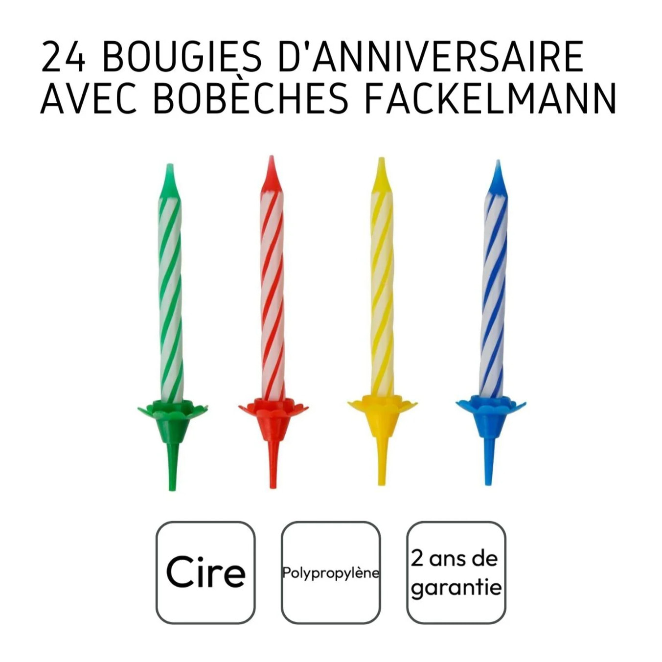 Lot de 24 bougies d'anniversaire et 12 bobèches Fackelmann Rio Party