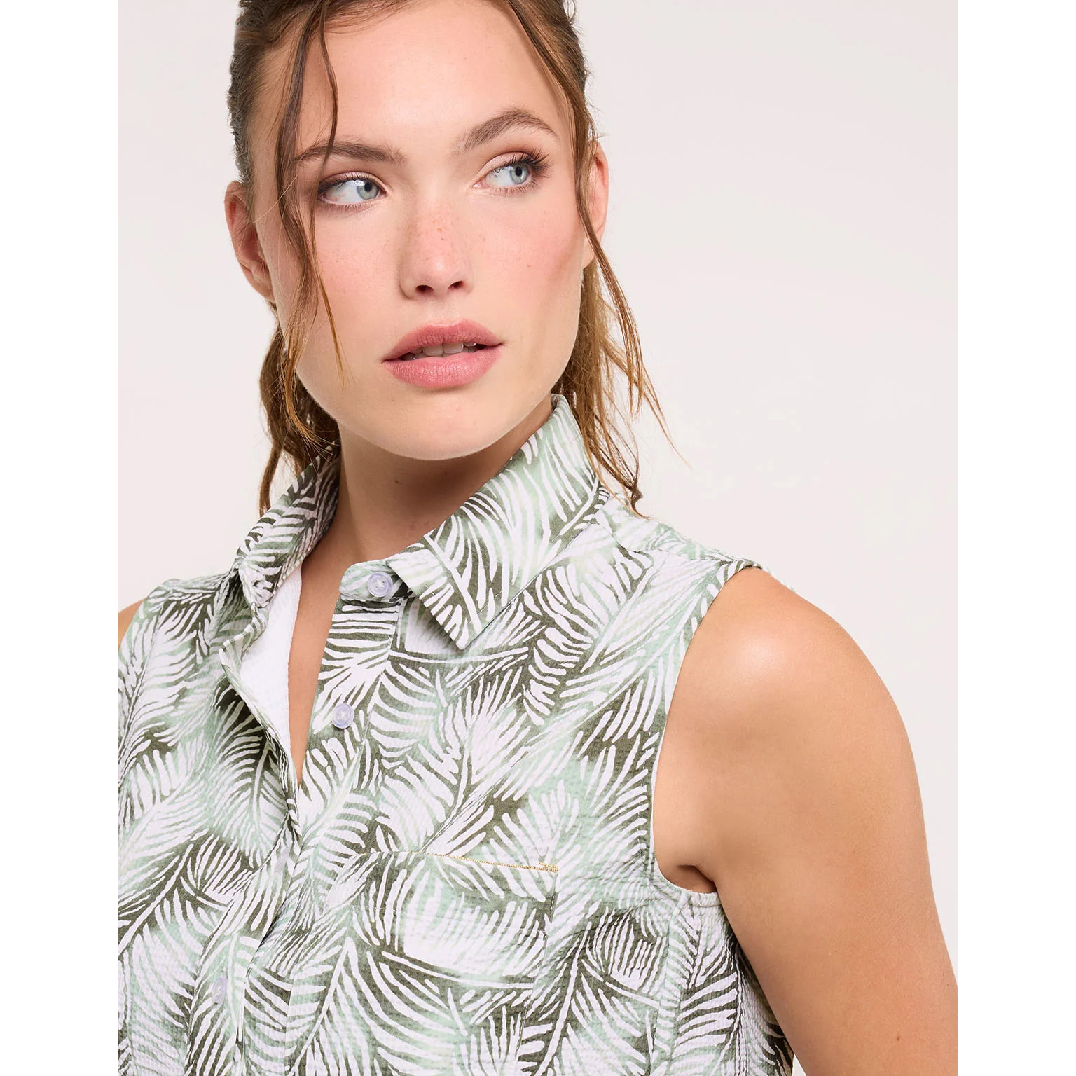 Camisa Sin Mangas Verde Tropical - Salin