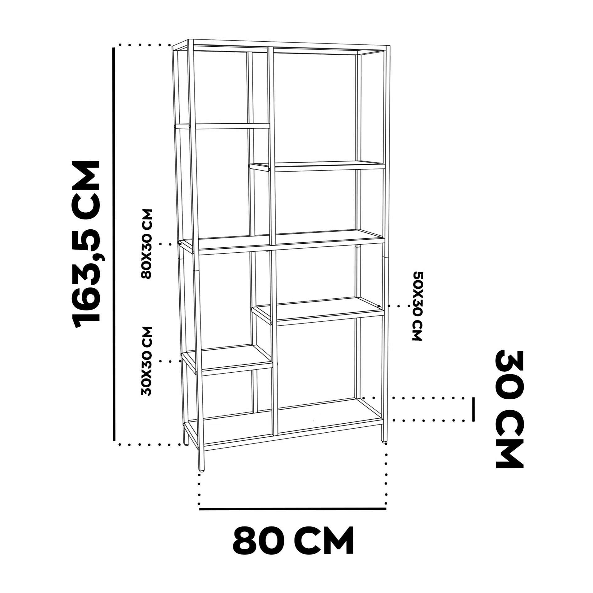 Padma - Libreria Freestanding a 6 Ripiani 80x163,5x30 cm Scaffale per Soggiorno, Ufficio in Metallo Salvia