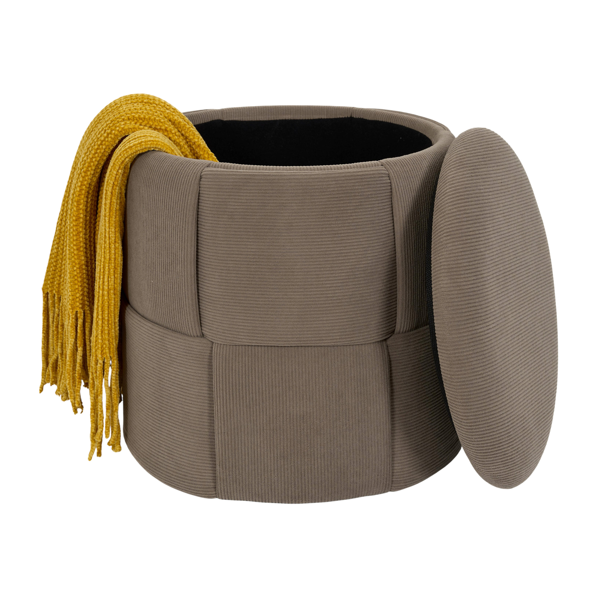 Pouf Rangement - HOME DECO FACTORY - Jules - Tressé - Côtelé - Taupe