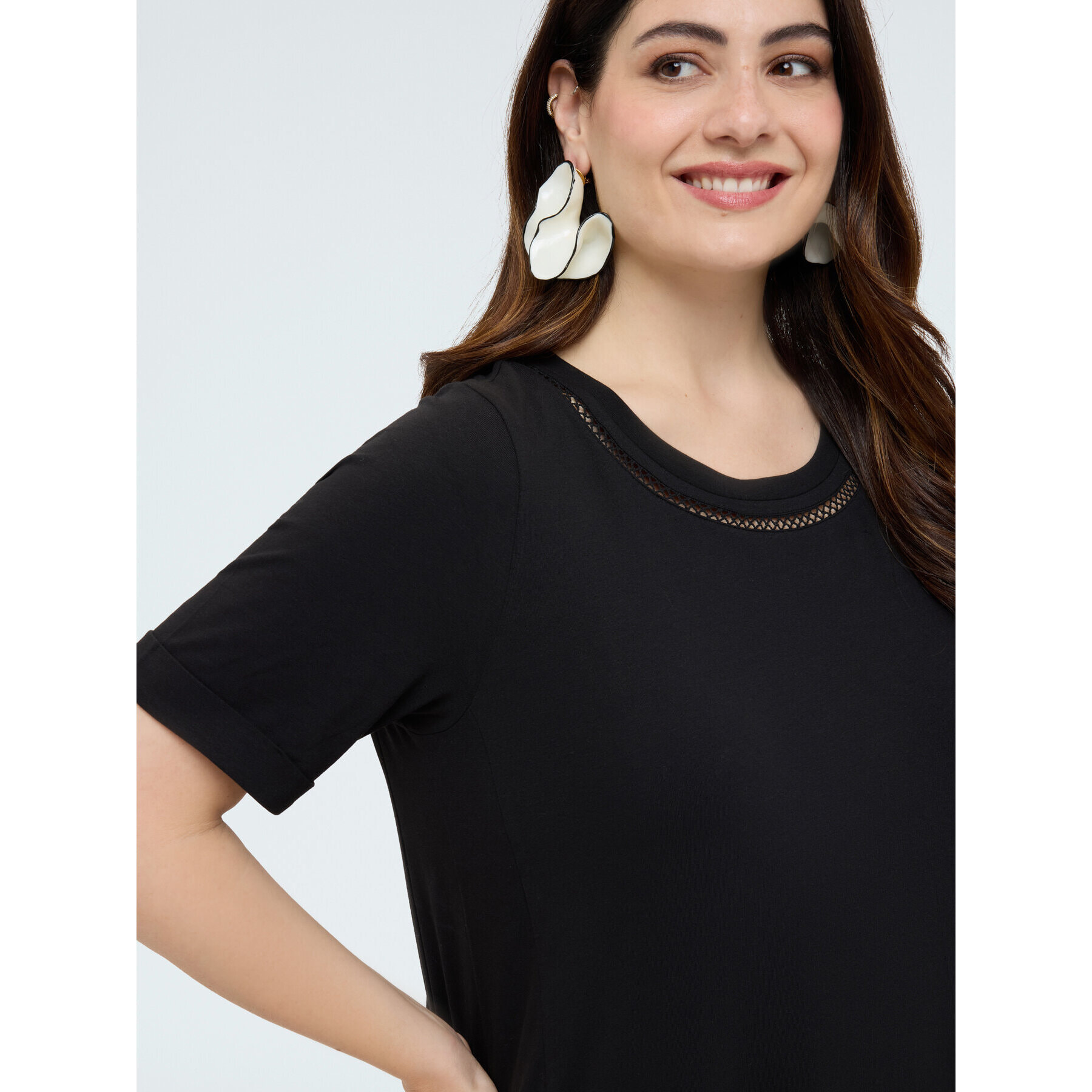 Fiorella Rubino - Vestido con detalle calado en el cuello - Negro