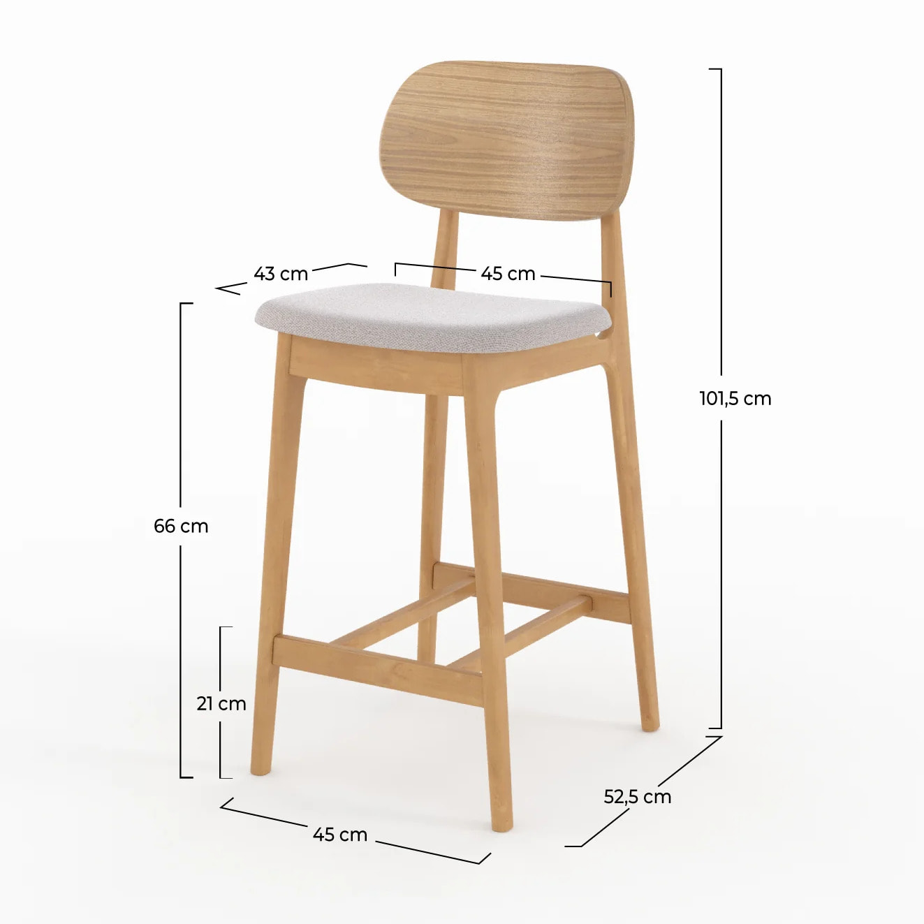 Lot de 2 chaises pour îlot central 66 cm en bois clair et tissu beige - Charlize