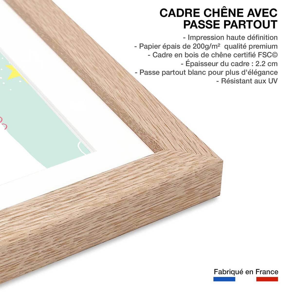 Affiche enfant happy sky Affiche + cadre en bois - Chêne