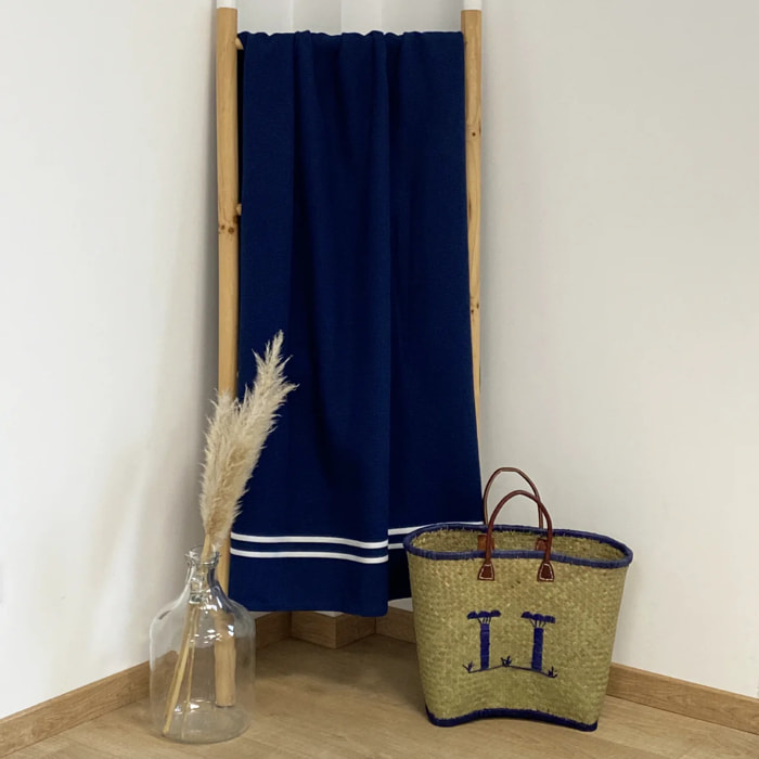 Fouta doublée éponge - Waffle Navy - 90x170cm - 355g/m²